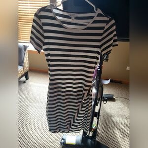 Olive and Cream Striped Women's Dress